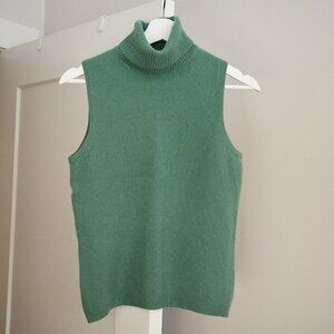 LORD & TAYLOR 2 Ply Cashmere Turtleneck Tank Top Sweater Seafoam Green S
